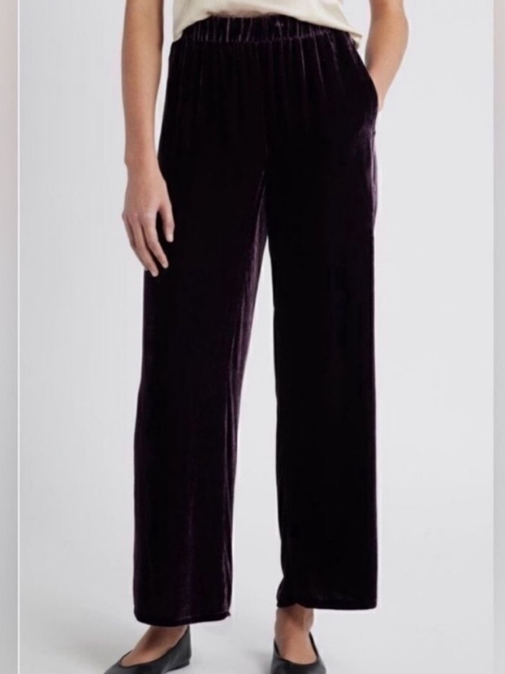 Eileen Fisher Velvet Wide Leg Pants Purple Mature Classy Party Holiday Medium